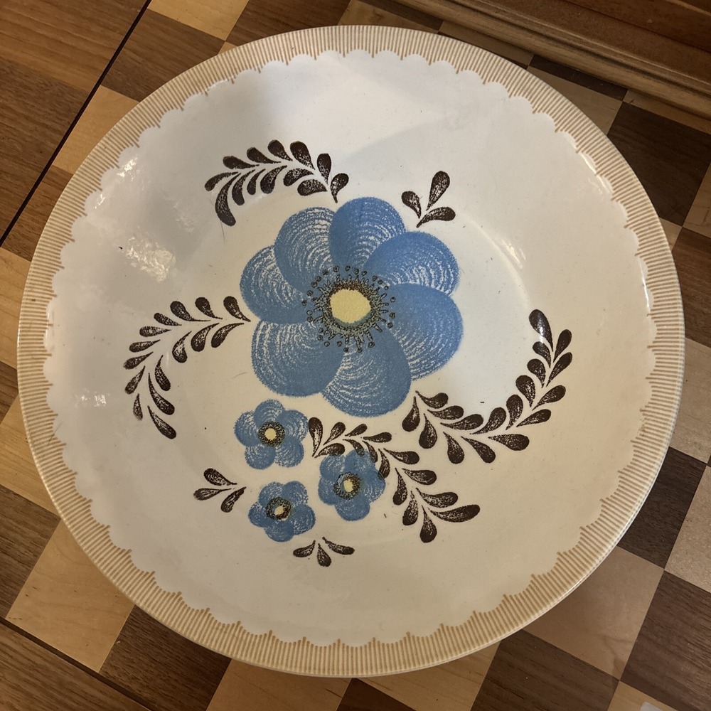 Royal China Jeannette 12" Serving Bowl Blue Flower Scrolls Vintage Cottage Core